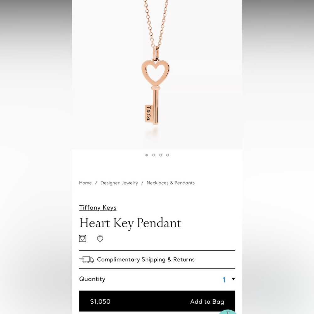 Tiffany Heart Key Pendant Rose Gold